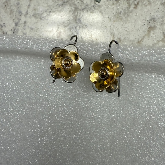Two Tone Flower hook drop  earrings - Picture 5 of 6